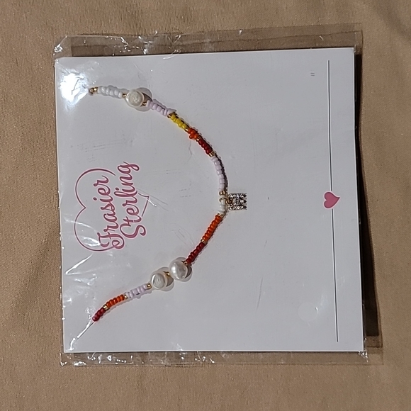 Frasier Sterling Custom Golden Hour Choker letter M, Pearl multi color beads New - Picture 2 of 2